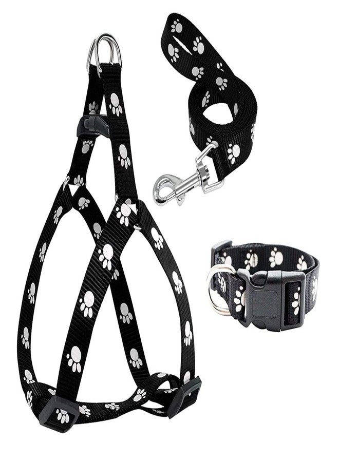 Smart Pups Dog Nylon Harness Leash and Collar in Black Colour adjutsbale rectateble for Your Dogs Colour May Very - Image 1